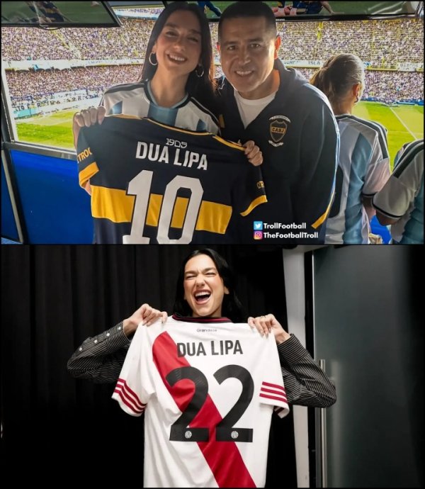 歌手杜阿-利帕现场观看博卡vs河床，先后手持两队运动活动    服  拍照引争议